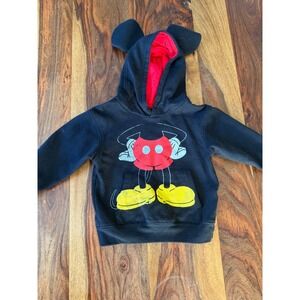 Disney Parks Mickey Mouse Hoodie Black Red Kids XXS 4T 3D Ears Graphic Pullover